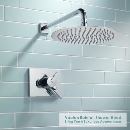 30cm Large Round Rain Shower, Voolan Circular High Pressure Shower Head made of 304 Stainless Steel, Comfortable shower experience even with low water pressure, Installable on wall or ceiling (Chrome)