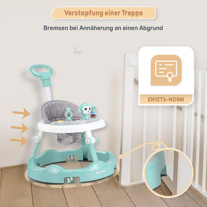 Twinky® walking aid with playset & floor mat - Sturdy 4-way adjustable preschool walking aid - Perfect as a walking aid for your little one's first steps (Mint Green)