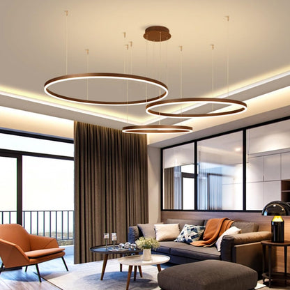 LED pendant lamp modern living room lamp hanging light 3 rings pendant light dimmable with remote control chandelier adjustable height dining table lamp hanging lamp aluminum round acrylic lighting (Color: ___)