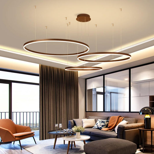 LED pendant lamp modern living room lamp hanging light 3 rings pendant light dimmable with remote control chandelier adjustable height dining table lamp hanging lamp aluminum round acrylic lighting (Color: ___)