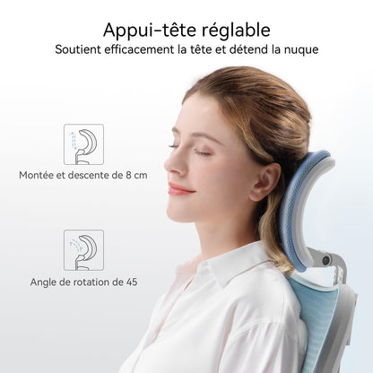 SIHOO M18 office chair ergonomic, computer desk chair with adjustable headrest and lumbar support, high back executive swivel chair for home office (light blue)