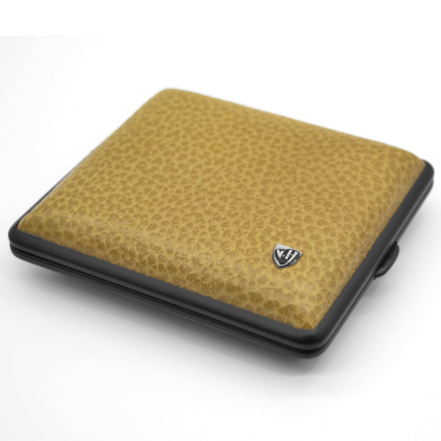 1912 VOM HOFE MANUFACTURE Cigarette Case Genuine Leather, Handmade in Germany, Beige lizard with matte black frame, 85mm, fits 18 cigarettes - Case, Cigarette Holder