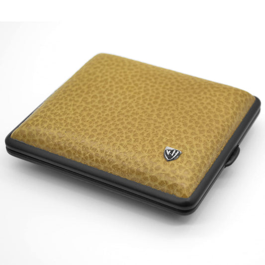 1912 VOM HOFE MANUFACTURE Cigarette Case Genuine Leather, Handmade in Germany, Beige lizard with matte black frame, 85mm, fits 18 cigarettes - Case, Cigarette Holder
