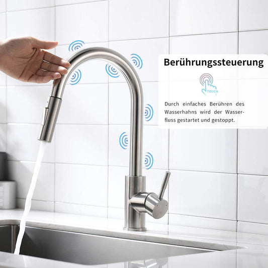 AIMADI Touch Sensor Kitchen Faucet Faucet with Pull-Out Sprayer 360° Rotatable Sink Faucet Mixer Tap Single Handle Kitchen Sink Faucet Brushed Nickel