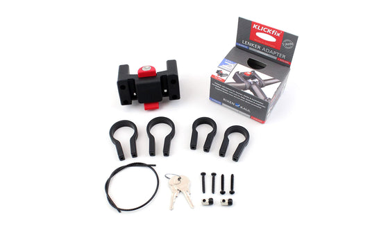Klickfix handlebar adapter with lock, black, 26.0 & 32.0mm & M-Wave SPY Space bike mirror, black