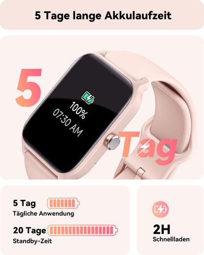 Women's smartwatch with phone function, 1.8" fitness watch for women with Alexa integrated heart rate/sleep/SpO2 monitor, pedometer watch for women with IP68 waterproof rating, 100+ sports modes, compatible with Android & IOS.