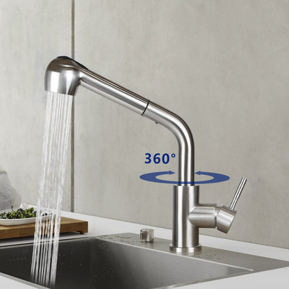 Wall-mounted kitchen faucet with pull-out sprayer: Brushed stainless steel faucet with hand shower mixer tap sink faucet with 2 spray modes 360° rotatable kitchen tap for sink garden bathroom