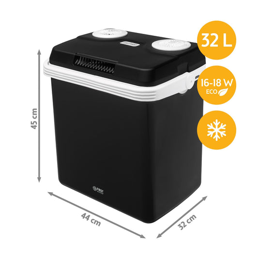 TZS First Austria - Cool box 32L electric, with 12V and 230V connection for car & outlet - Thermoelectric cool box cools & warms - Mini fridge with handle - For camping, festivals, travel - Black