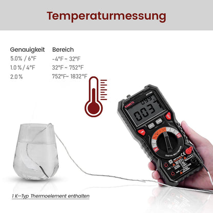 KAIWEETS Digital Multimeter with LED jacks, True RMS Auto-Range 6000 Counts, measures voltage, capacitance, temperature, resistance for electricians.