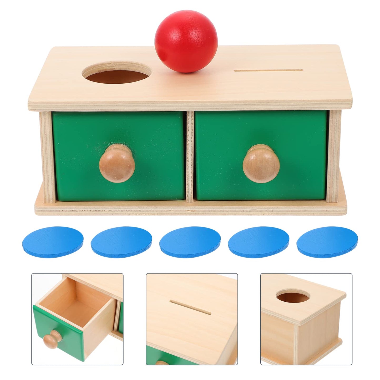 STOBOK Montessori Object Permanence Box Wooden Montessori Toy with Tray Balls And Coins Drop Montessori Object Permanence Box Kids Early Educational Toy