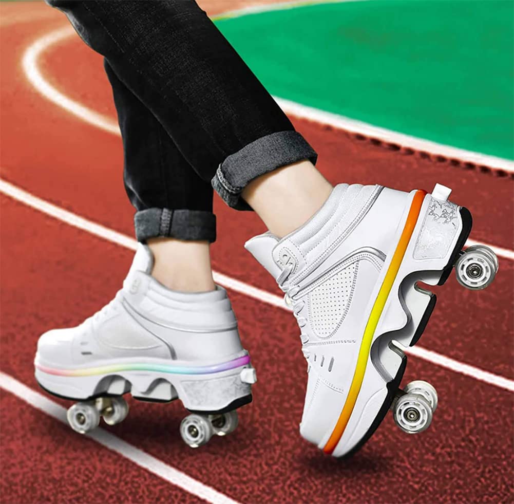 Roller shoes with LED lights 4-wheel adjustable skates Hidden wheel running shoes for play for men, women, and children.