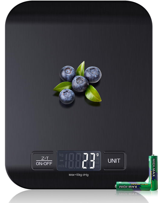 【10KG & Stainless Steel】Digital Kitchen Scale, electronic food scale with tare function, high precision 1g/0.1oz, easy to clean, batteries included