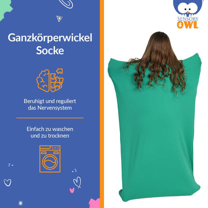 Sensory Owl full body sock sensory kids and adults full body wrap stress relief autism ADHD tool XXXL 190 cm Green