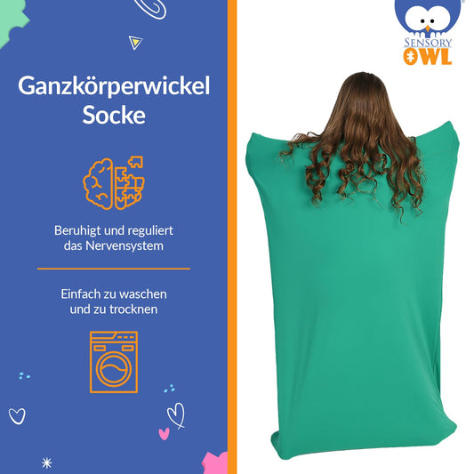 Sensory Owl full body sock sensory kids and adults full body wrap stress relief autism ADHD tool XXXL 190 cm Green