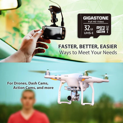 GIGASTONE 32GB MicroSDHC Memory Card 10-Pack + SD Adapter, for Action Camera, GoPro, Drone, and Tablet, Read speed up to 90MB/s, Full HD video recording, Micro SD Card UHS-I Class 10 U1.