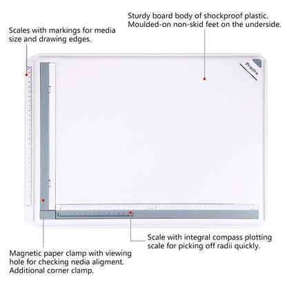 A3 drawing board, Preciva A3 drafting table with accessories 51 x 36.5 CM A3 drawing board in metric system.