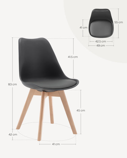 WOLTU Dining Chairs Set of 4, Scandinavian Kitchen Chairs Retro Design, Seat made of faux leather, with solid wood legs, load capacity up to 150 kg, Gray