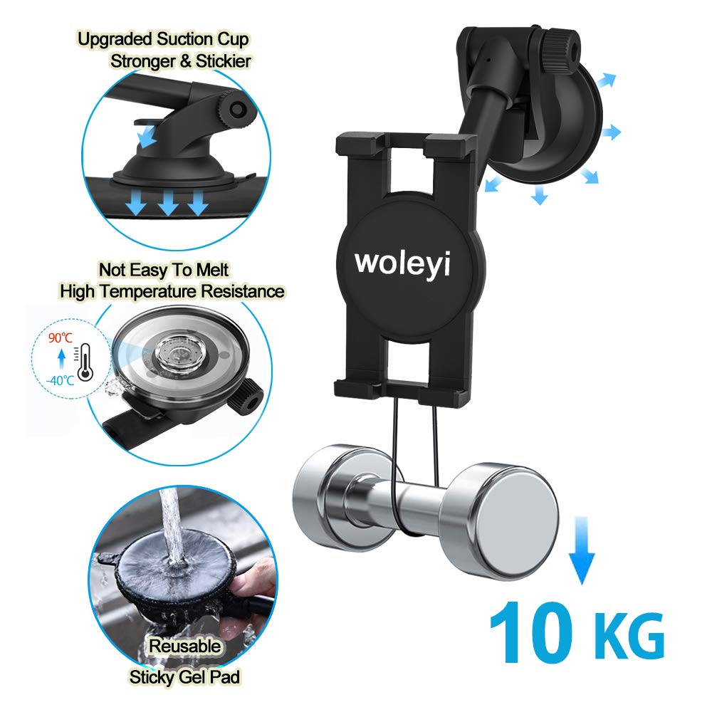 woleyi Tablet Holder for Car Dashboard, Car Tablet Phone Mount with Suction Cup Telescopic Arm for iPad Pro 9.7, 10.5, 11 / Air Mini 5 4 3 2, Galaxy Tabs, iPhone Series 4-11" Phones and Tablets