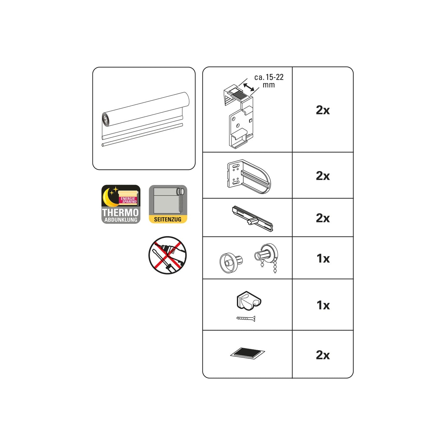 Deco Company Thermo-Rollo without drilling, with thermal backing, clamp mounting, highest light reflection, energy-saving, light-tight, all mounting parts included, black, 100 x 150 cm.