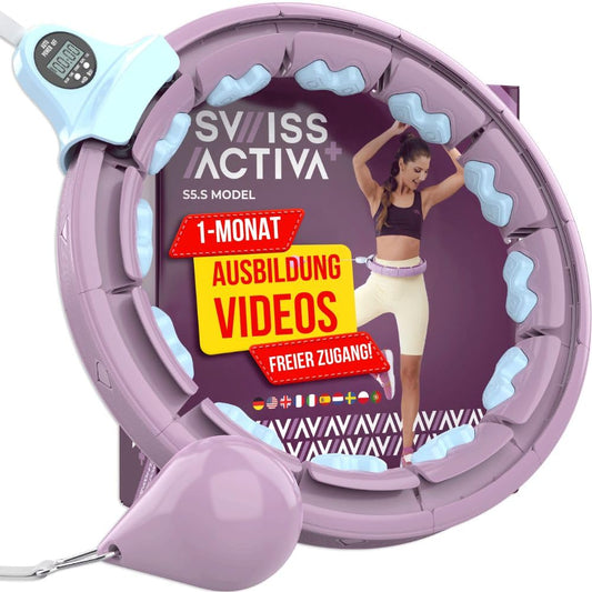 Swiss Activa+ S5.S Silent Hula Hoop hoop for adults with counter 60-112cm - Extra quiet - Doesn't fall down for women to lose weight - Smarter fitness with weight