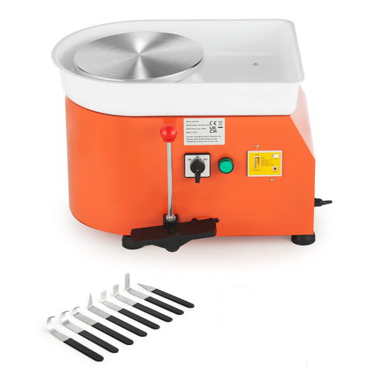 CREWORKS Pottery Wheel Electric Pottery Wheel Hand or Foot Drive 350W Ceramic Forming Tool 0-300 RPM Ceramic Clay Machine 8 PCS Ceramic Kit Clay Spinning Wheel 25CM Pottery Wheel