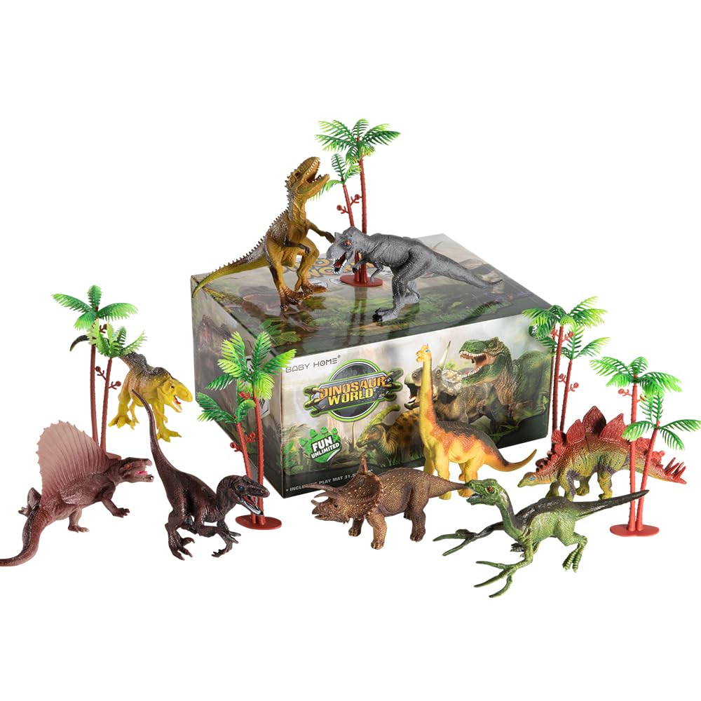 TEMI Dinosaur Toy Figure with Activity Play Mat & Trees, educational realistic Dinosaur playset to create a Dino World featuring T-Rex, Triceratops, Velociraptor for kids 3+
