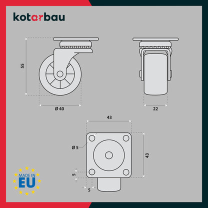 KOTARBAU 12pcs Furniture Casters Ø 40 Suitable for All Floors Swivel Casters Transport Casters Sofa Casters Sliding Rollers Tool Casters Heavy Duty Casters Rubber Casters