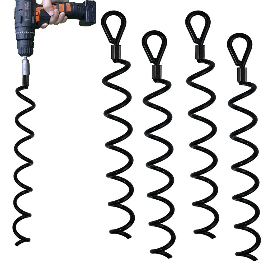 Jayzod 46cm Spiral Earth Ground High Performance Shed Anchor Kit. Ideal for dog tether post, securing animals, tents, awnings, sheds, carports, swing sets. 4 pack.