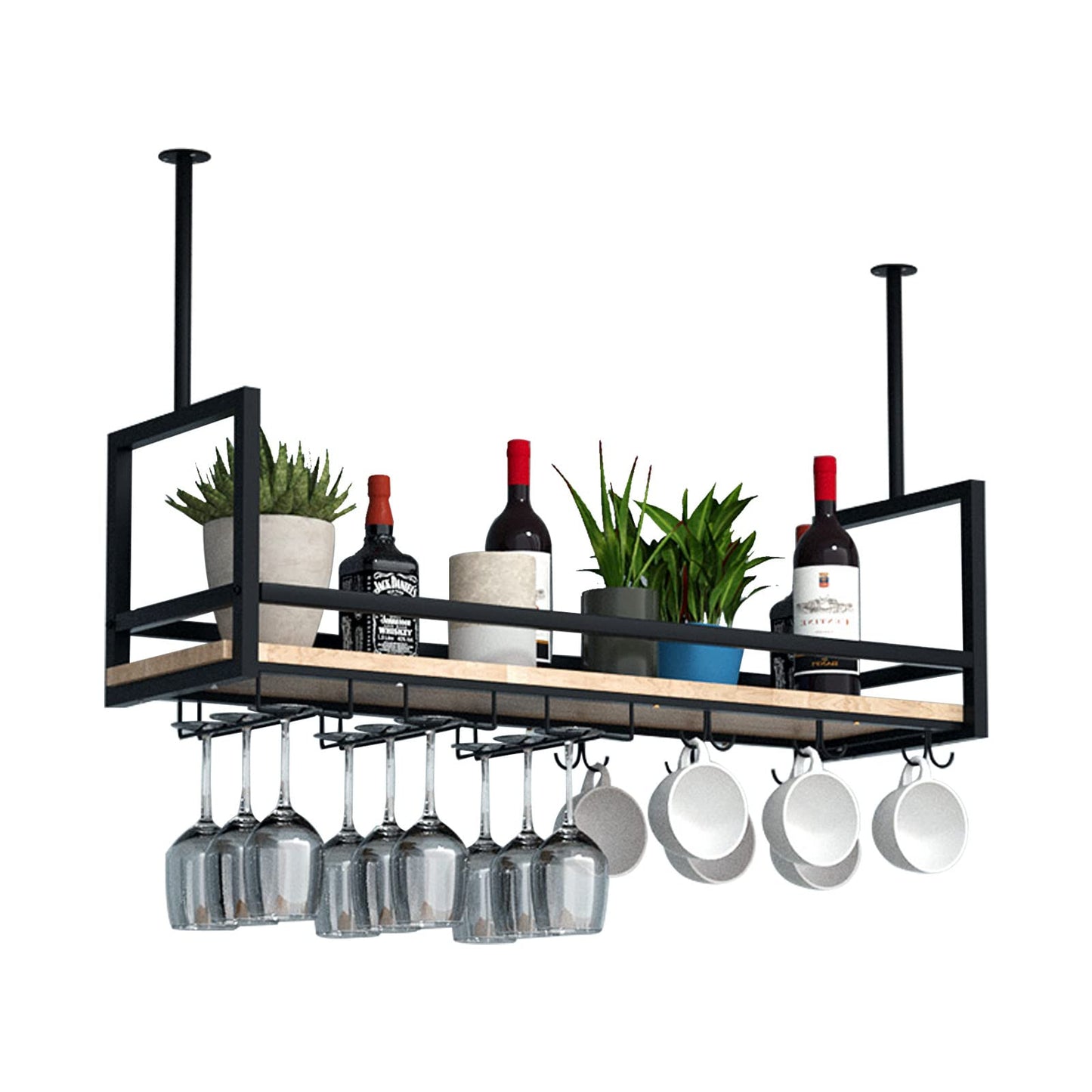 DSVONAUS Ceiling Wine Rack, Hanging Wine Glass Rack made of Metal, 140cm Bar Display Wine Storage Holder, Industrial Ceiling Rack Hanging for Bar Restaurant Cafe Kitchen