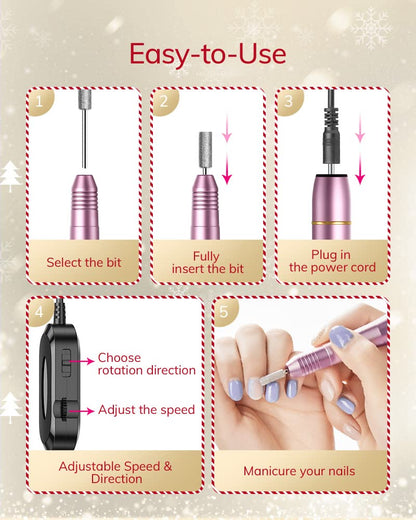AEVO Portable Electric Nail Drill Set/ professional compact electric nail file for pedicure manicure/ grinder for acrylic gels callus, USB powered, 11 drill bits/ for home