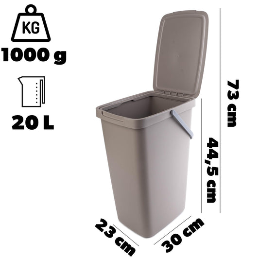 KADAX waste bin with lid and handle, plastic trash can for sorting waste, rectangular garbage collector with hinged lid (brown, 20L)