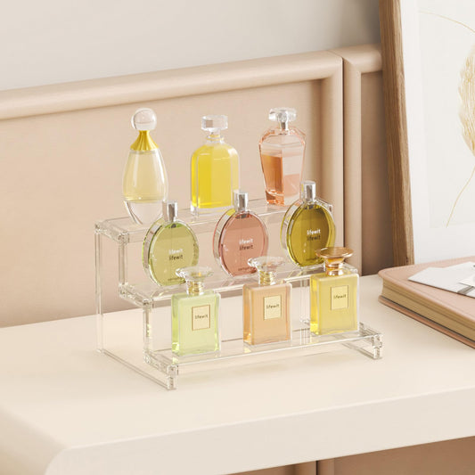 Lifewit 3-tier Clear Display Stand, 22.8 x 15.7 x 13 cm Plastic Vanity Organizer, 3 Tiered Presentation Stand for Makeup/Figurines/Cupcake/Nail Polish, Decorative Display Shelf