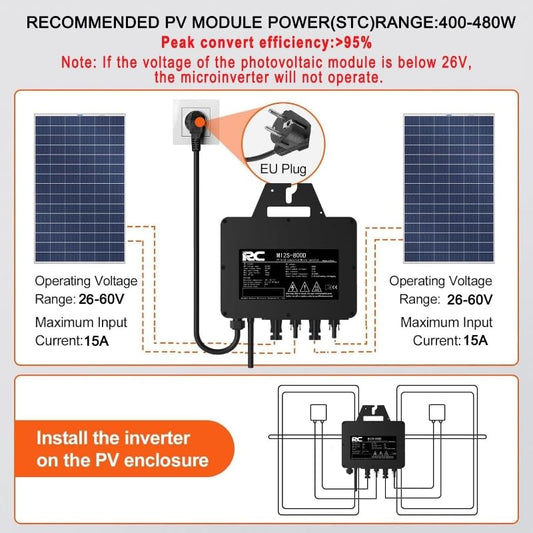 RC Micro Inverter 800W, 26-60V DC input, solar inverter MPPT micro grid-tie converter with WiFi monitoring for mobile phones, black, 0% VAT.