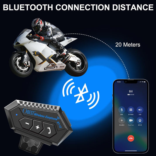 OBEST Motorcycle Bluetooth Headset, helmet headset with hands-free communication system and noise reduction for a variety of helmet mounted.