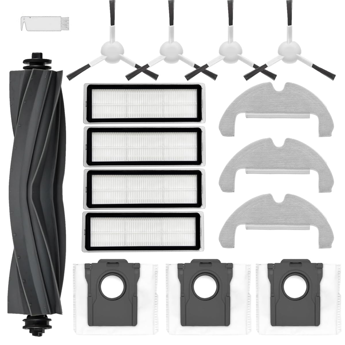 AVAENZO accessory set for Dreame D10 Plus Gen 2 robot vacuum, 1 main brush, 4 side brushes, 4 filters, 3 dust bags, 3 wipes. Robot replacement parts.
