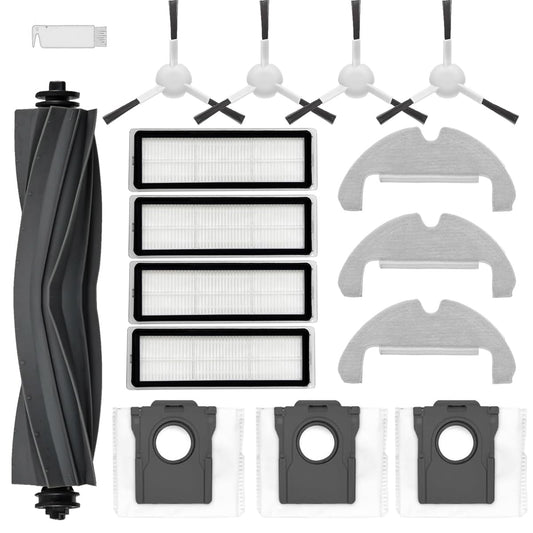 AVAENZO accessory set for Dreame D10 Plus Gen 2 robot vacuum, 1 main brush, 4 side brushes, 4 filters, 3 dust bags, 3 wipes. Robot replacement parts.
