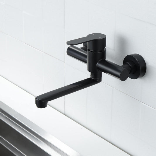 HomeLava 360° Rotatable Kitchen Faucet Wall Mount Mixer Tap One Handle 304 Stainless Steel Black with 180mm Spout.
