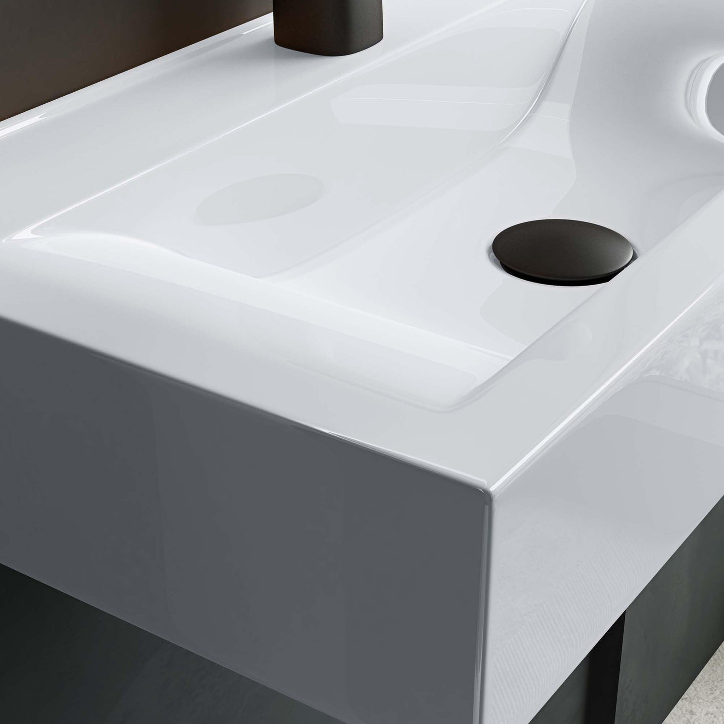 May & May Ceramic White Wall-Mounted washbasin sink with nano-coating/lotus effect. Rectangular dimensions: 61x31x10cm, weight: 118g.