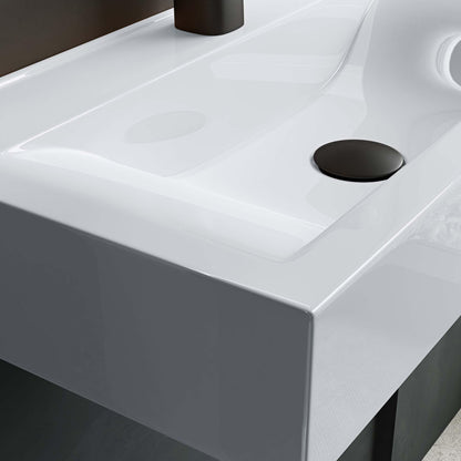 May & May Ceramic White Wall-Mounted washbasin sink with nano-coating/lotus effect. Rectangular dimensions: 61x31x10cm, weight: 118g.