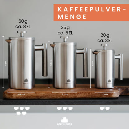 Groenenberg French Press I High-quality French Press with thermal function I Coffee maker available in different sizes 300ml to 1 liter