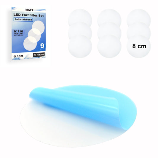 KROPP Self-Adhesive Diffuser Films for LED lamps, 8 cm circular cut, milk glass film for beautiful appearance and light diffusion, set of 9 pieces.