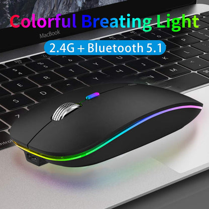 Uiosmuph Bluetooth Mouse Wireless, LED Wireless Mouse rechargeable Quiet 2.4GHz Wireless Optical Mouse with USB Nano Receiver for PC/Tablet/Laptop Computer (matte black)