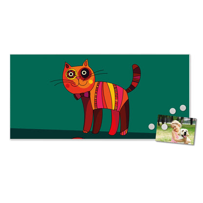 banjado magnetic board white 78 x 37cm / metal magnetic board as memo board/pinboard for kitchen, office, children's room incl. 4 magnets & mounting kit - design orange cat