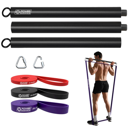 POWER GUIDANCE Resistance Bands, Fitness Bands, Pull Up Resistance Band - Perfect for Body Stretching, Powerlifting (#7. A set of 4 (red + black + purple + Pilates Bar)