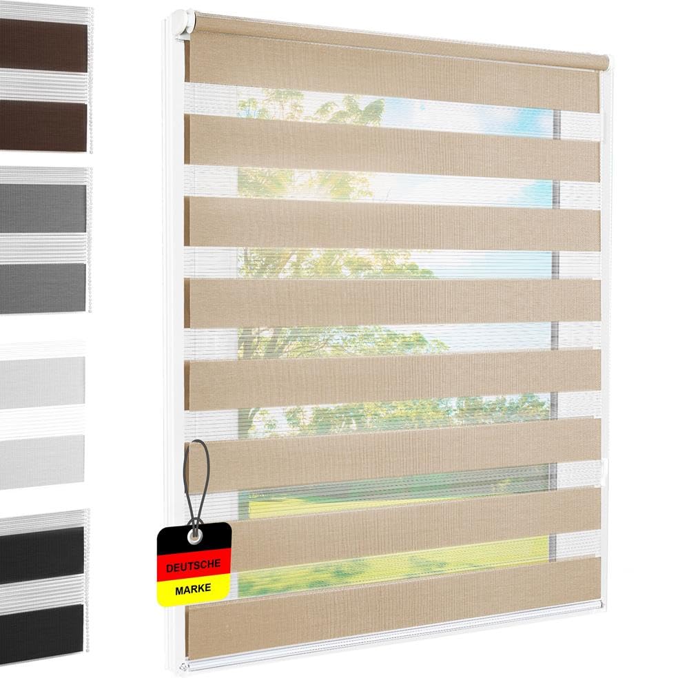 Double roller blind without drilling sand 70x220 cm [fabric width 66cm] Duo roller blind for windows/doors curtain clamp roller blind side pull roller blind privacy sunshade roller zebra blind
