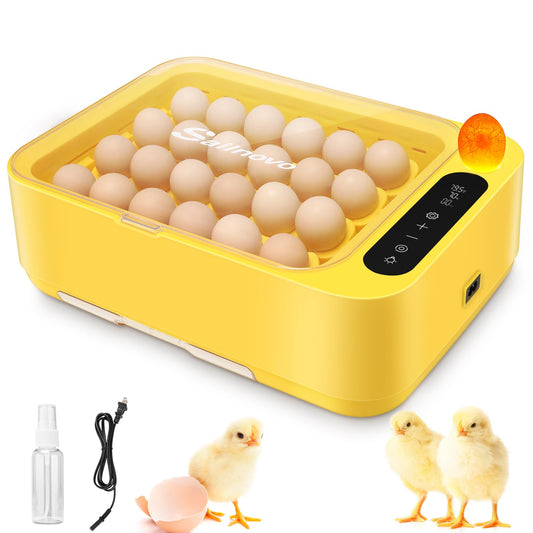 Sailnovo 24 egg incubator fully automatic with automatic egg turner, built-in LED egg candler, temperature stability control, external water refill.