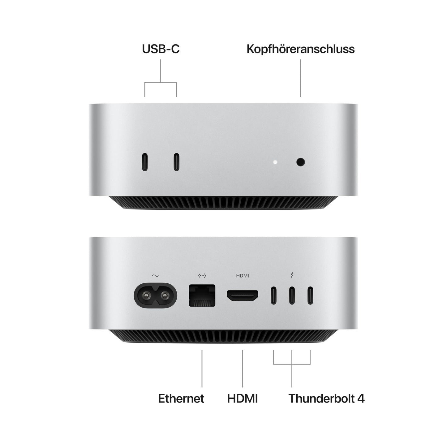 Apple Mac mini desktop computer with M4 chip featuring 10-core CPU and 10-core GPU: 16GB of shared memory, 512GB SSD storage, Gigabit Ethernet. Compatible with iPhone/iPad.