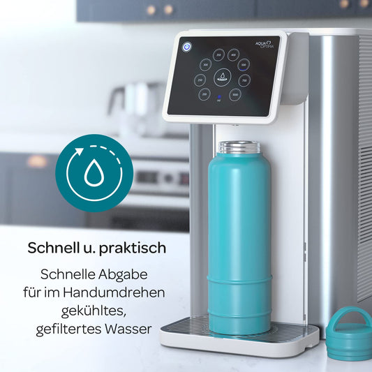 Aqua Optima Aurora Cold Water Dispenser, 3.8 liters capacity, with Evolve+ 5-stage water filter to reduce microplastics and impurities, 21 x 404 x 336mm, Silver, Plastic.