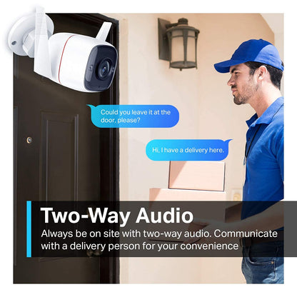 Tapo TP-Link C310 Outdoor Surveillance Camera, WiFi IP Camera, 3MP High Resolution, 30m Night Vision, Motion Detection, IP66 Waterproof, Alarm Notification, Two-Way Audio, Supports Alexa & Google Assistant.
