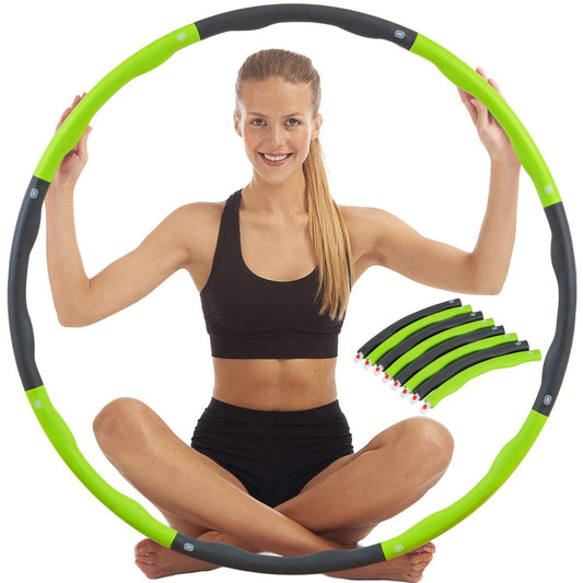 Adult hula hoop with 95 cm diameter for advanced fitness and weight loss. Hoola hoops for weight reduction with 8 detachable parts in Green - Gray.